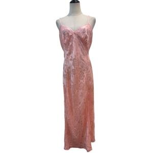 Vtg 90s Victoria Secret Pink BurnOut Sheer Slip Nightgown Dress Sz L Gold Label